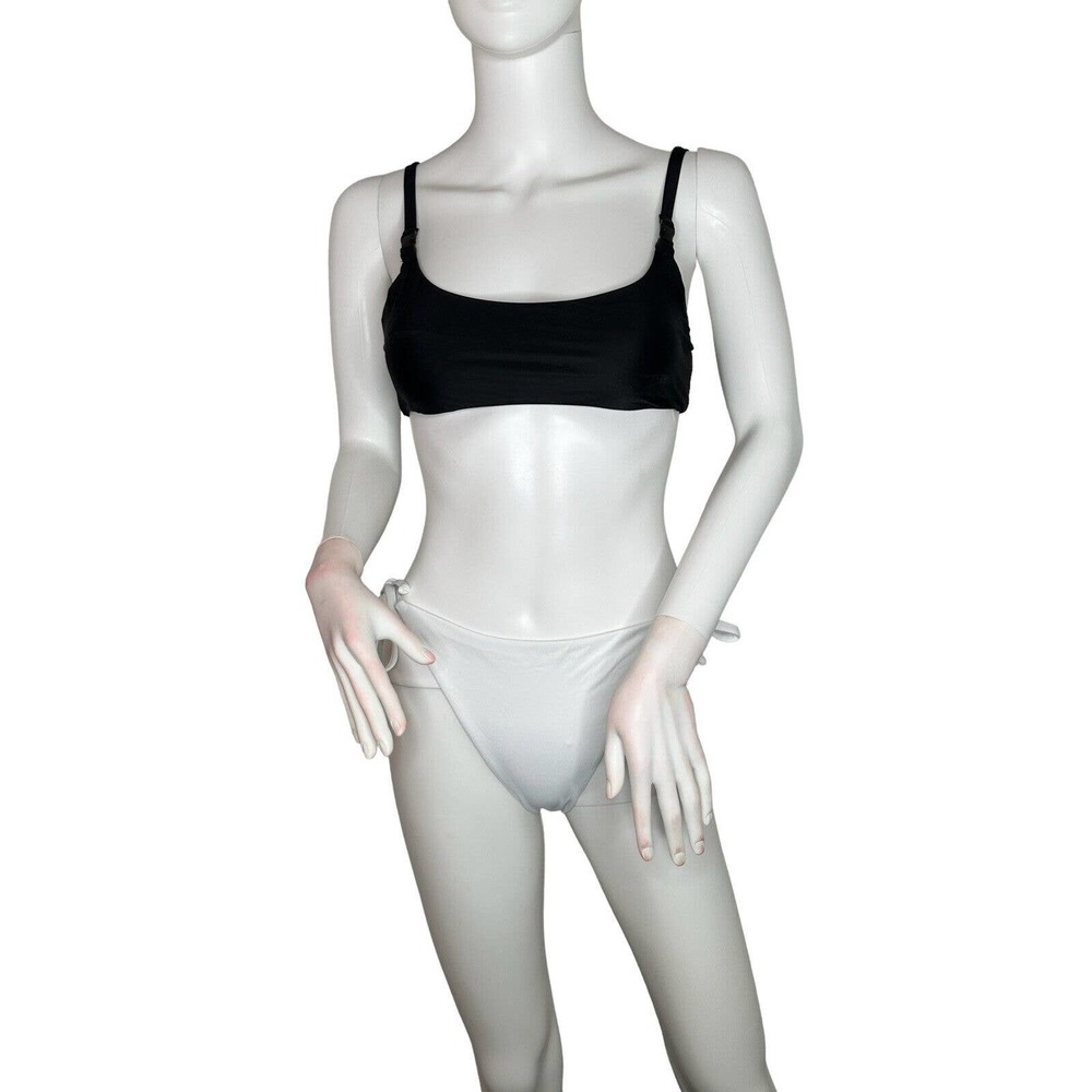 NWT Andie Swim Womens Bikini Small The String Bottom and Riviera Top Black White
